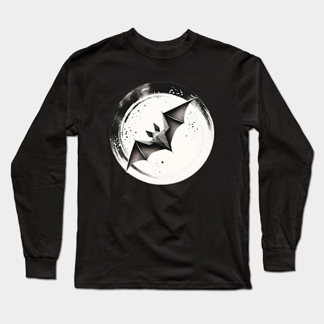 Origami Bat (Sumi-E) Long Sleeve T-Shirt by Desert Owl Designs